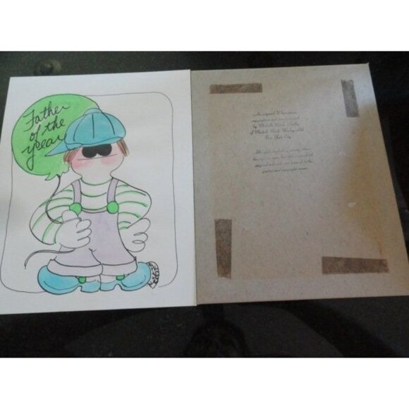 Vtg Michelle Nicole Wesley An Original Water Color "Father of the Year" Art - Picture 1 of 5
